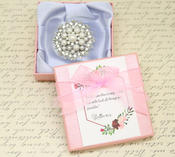 Pearl Rhinestone Brooch, bible message, Love Hope message, Christian gift, Christian Jewelry, thank you,Trust in the LORD message