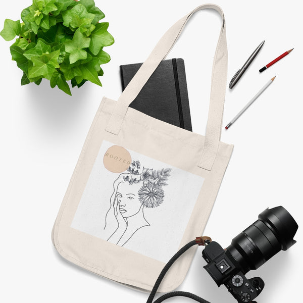Rooted Girl and Flowers Organic Canvas Tote Bag