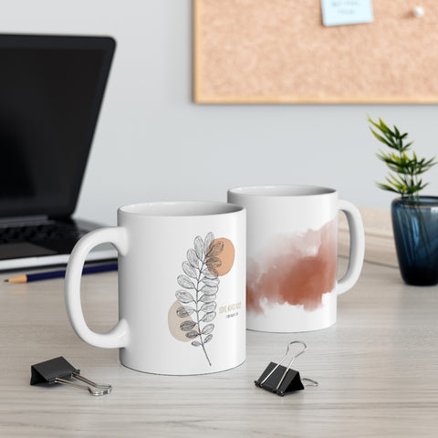 Mug Coffee, Latte, Tea Kitchen Microwave Dishwasher safe cup Love Never Fails Christian Store Minimalist Line Art Design Active