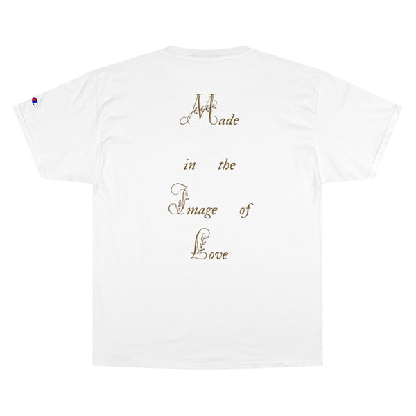 Champion T-Shirt Minimalist Rooted Bible Verse Design Made in the Image Of Love Line Art Style Christian Store Boho Flower Quote