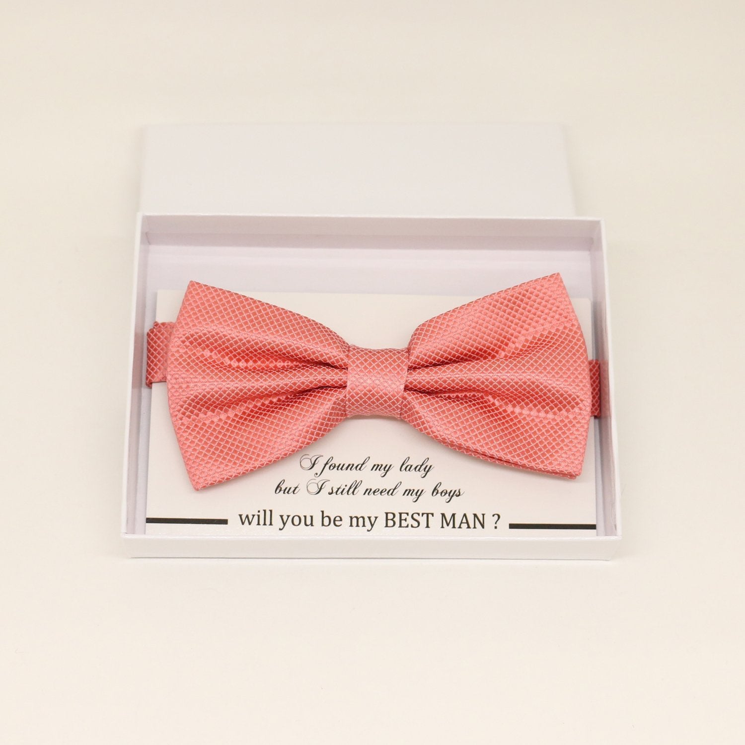 Coral bow tie, Best man gift , Groomsman bow, Man of honor, ring bearer bow, handmade birthday gift, Congrats grad, coral bow tie for kids