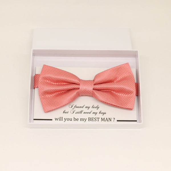 Coral bow tie, Best man gift , Groomsman bow, Man of honor, ring bearer bow, handmade birthday gift, Congrats grad, coral bow tie for kids