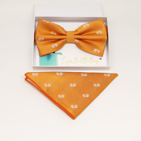 Orange bow tie & Pocket Square, Best man Groomsman Man of honor ring breaer bow, birthday gift, Congrats grad, Orange handkerchief 