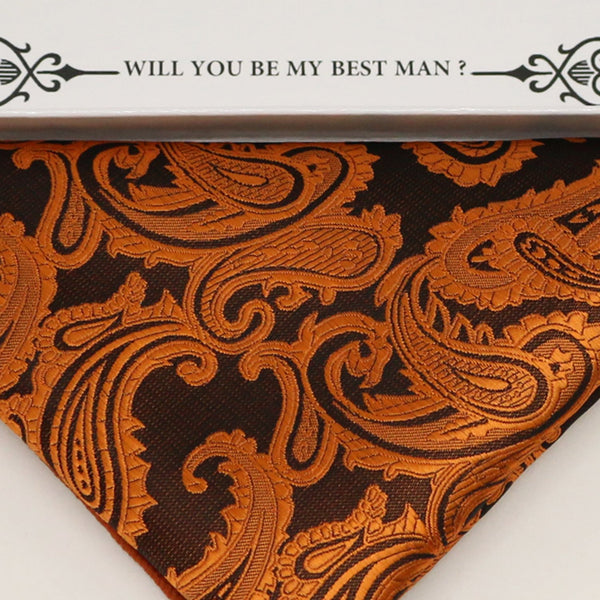 Copper paisley bow tie & Pocket Square, Best man Groomsman Man of honor ring breaer bow, birthday gift, Congrats grad, copper handkerchief