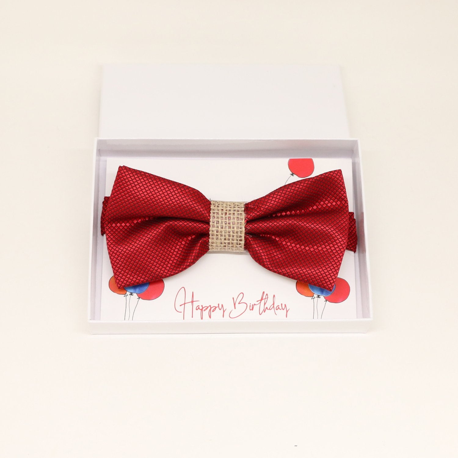 Red burlap bow tie, Best man gift , Groomsman bow, Man of honor, ring bearer bow tie, handmade birthday gift, Congrats grad gift, Red bow