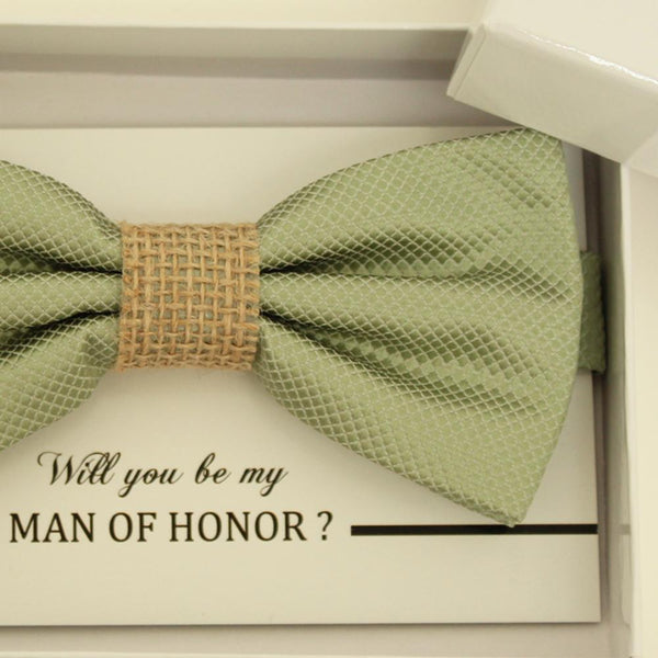 Sage green burlap bow tie, Best man gift , Groomsman bow, Man of honor gift, Best man bow, man of honor bow, Kids bow tie, ring bearer