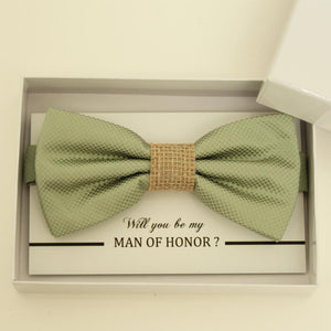 Sage green burlap bow tie, Best man gift , Groomsman bow, Man of honor gift, Best man bow, man of honor bow, Kids bow tie, ring bearer