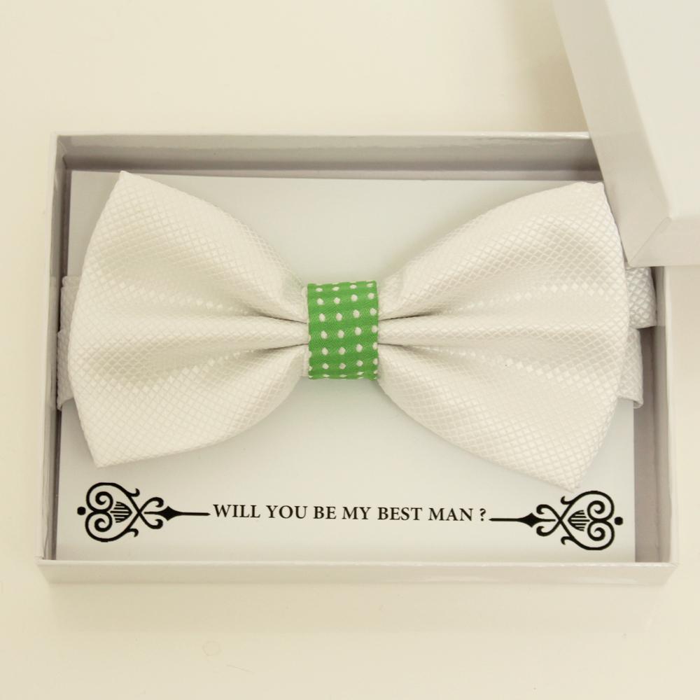 White Green bow tie, Best man request bow, Groomsman bow tie, Ring Bearer bow tie, Man of honor gift, gray Kids bow tie, Man of honor bow