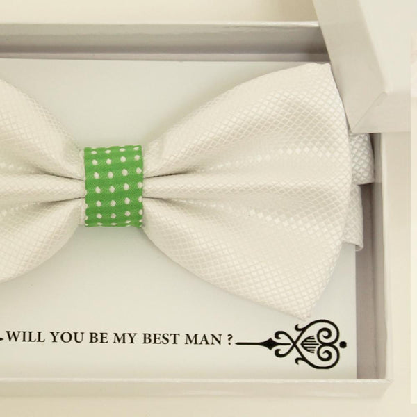 White Green bow tie, Best man request bow, Groomsman bow tie, Ring Bearer bow tie, Man of honor gift, gray Kids bow tie, Man of honor bow