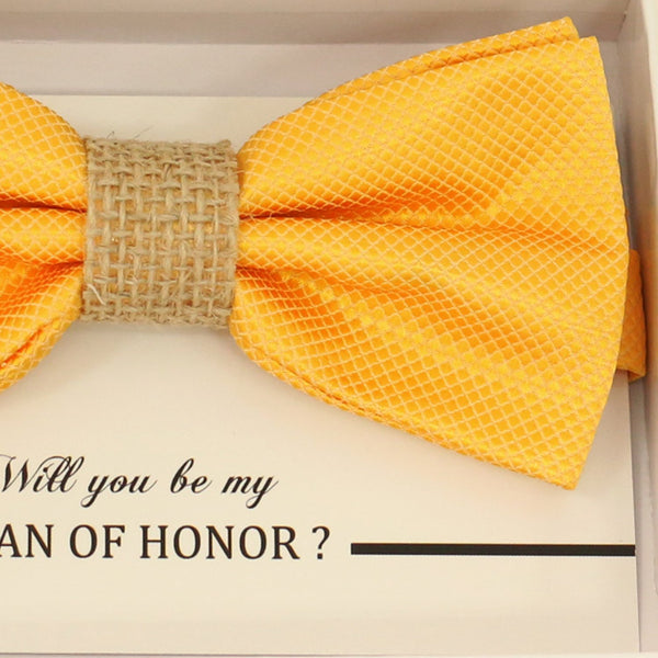 Yellow burlap bow tie, Best man request gift, Groomsman bow tie, Man of honor gift, Best man bow tie, best man gift, man of honor request