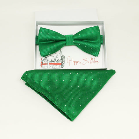 Green bow tie & Pocket Square, Best man Groomsman Man of honor ring breaer bow, birthday gift, Congrats grad, handkerchief, Pocket Square