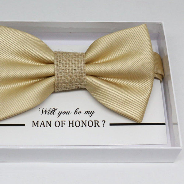 Champagne Burlap bow tie, Best man request gift, Groomsman bow tie, Man of honor gift, Best man bow tie, best man gift, man of honor request