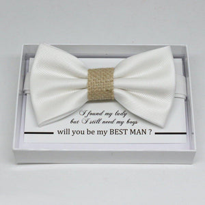 handmade White Burlap bow tie, Best man request gift, Groomsman bow tie, Man of honor gift, Best man bow tie, best man gift, man of honor request bow