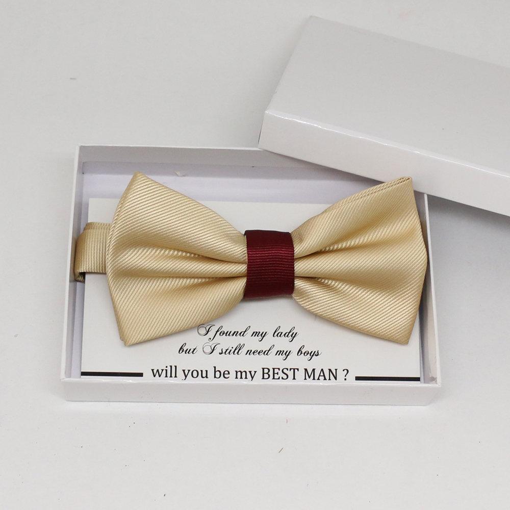 Champagne burgundy bow tie, Best man request gift, Groomsman bow tie, Man of honor gift, Best man bow, best man gift, man of honor request