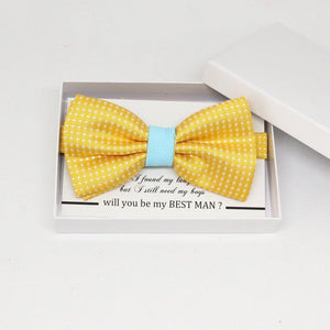 Yellow blue bow tie, Best man request gift, Groomsman bow tie, Ring Bearer bow tie, Man of honor gift, baby announcement, toddler bow