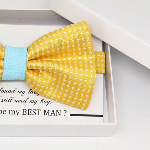 Yellow blue bow tie, Best man request gift, Groomsman bow tie, Ring Bearer bow tie, Man of honor gift, baby announcement, toddler bow