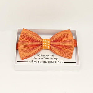 Orange polka dots bow tie, Best man request gift, Groomsman bow tie, Man of honor gift, Best man bow, best man gift, man of honor request