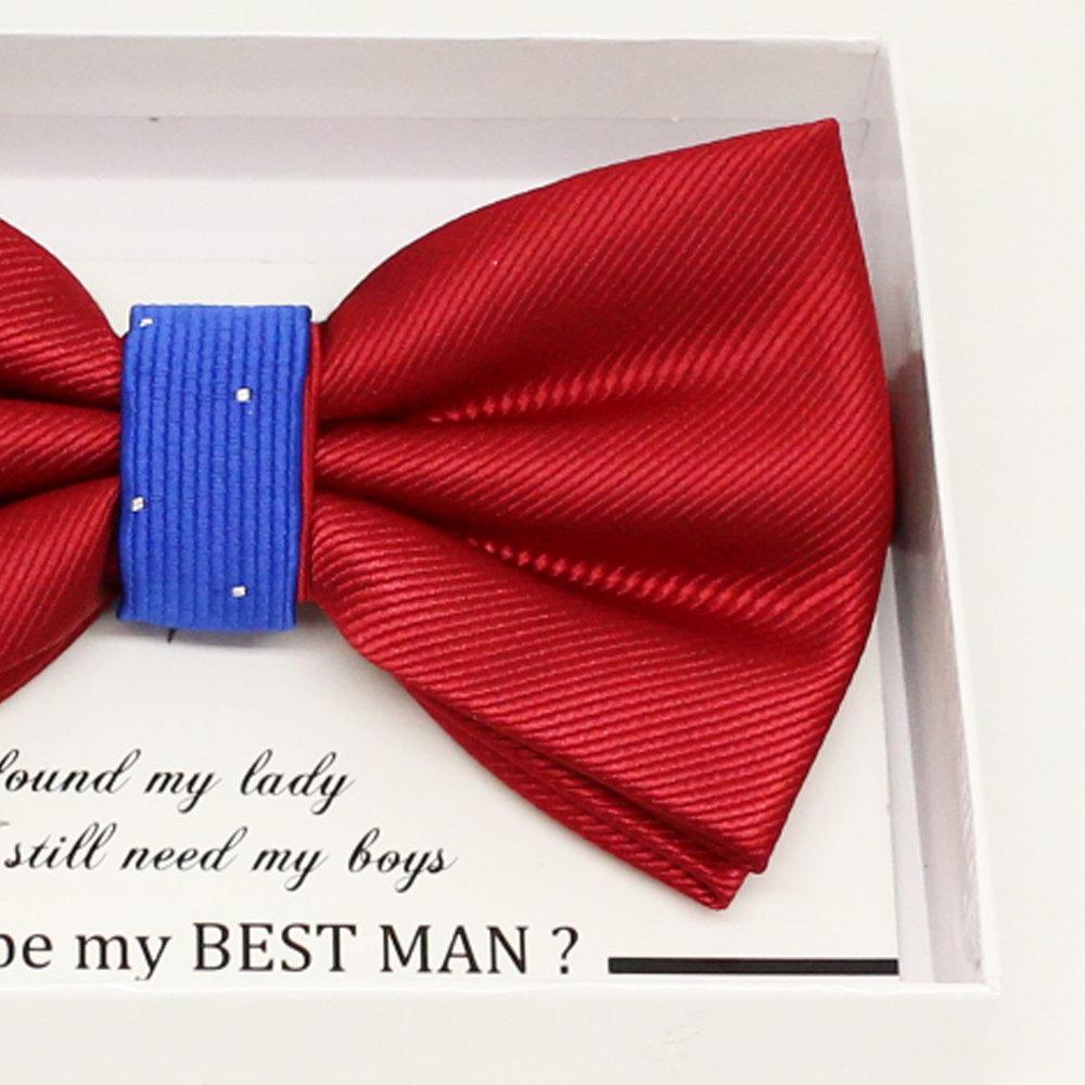 Red Royal blue bow tie, Best man request gift