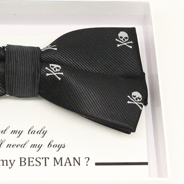 Skull bow tie,  Black bow tie, Ready tied, Handmade Bow tie, Will you be my best man, Man of honor, Men bow tie, Best man Request