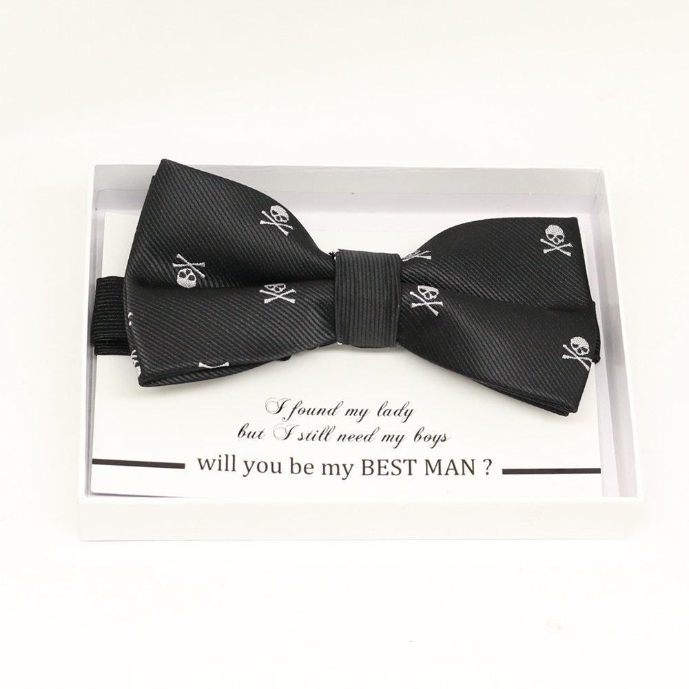 Skull bow tie,  Black bow tie, Ready tied, Handmade Bow tie, Will you be my best man, Man of honor, Men bow tie, Best man Request