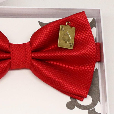 Red bow tie, baby announcement, Handmade, Playing card