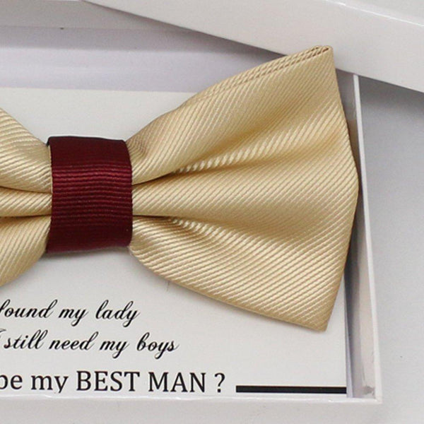 Champagne burgundy bow tie, Best man request gift, Groomsman bow tie, Man of honor gift, Best man bow, best man gift, man of honor request