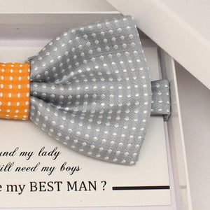 Gray Orange bow tie, Best man request gift, Groomsman bow tie, Ring Bearer bow tie, Man of honor gift, baby announcement, toddler bow