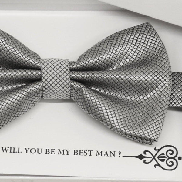 Silver bow tie, Best man, Ring bearer, Groomsman bow tie