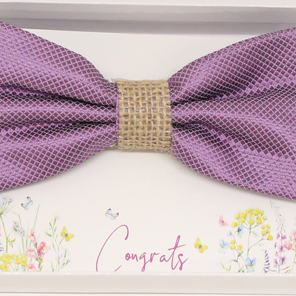Dusty lavender burlap bow tie, Best man gift , Groomsman bow, Man of honor, ring bearer bow tie, handmade birthday gift, Congrats grad gift